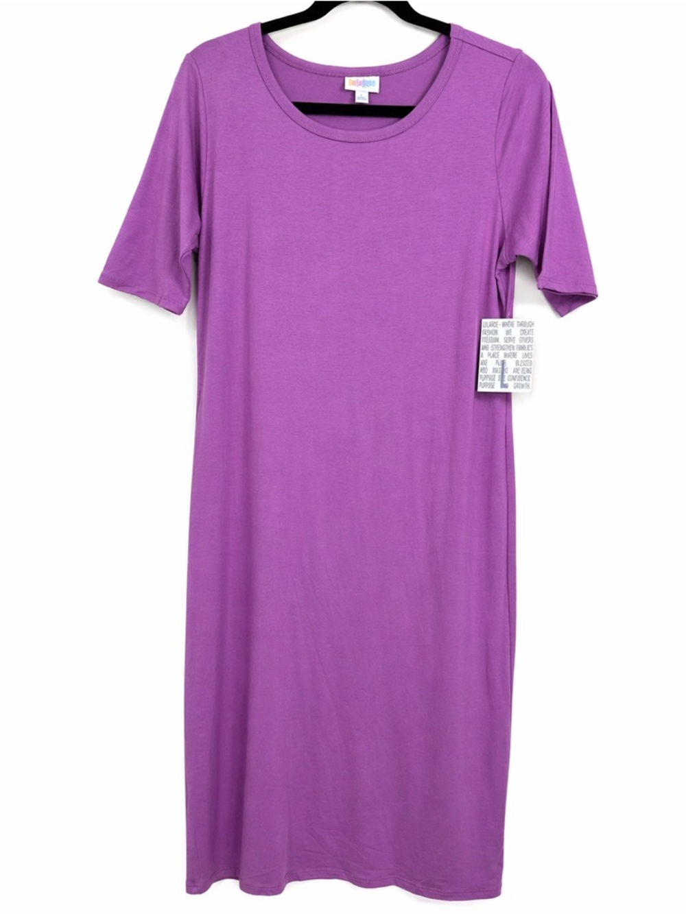 LuLaRoe Julia Dress Large Purple Solid Bodycon Midi Short Sleeve NWT summer